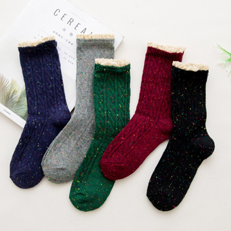 Damen-socken im japanischen retro-stil mit spitze, süße, dicke flor-socken, herbst- und wintersocken