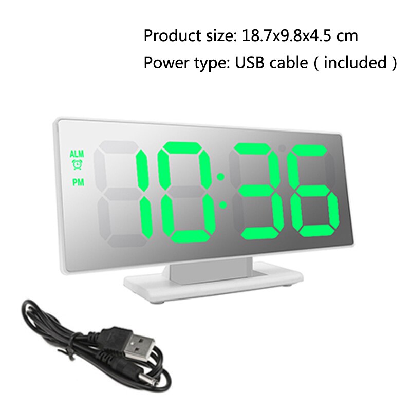 Digital Alarm Clock LED Mirror Electronic Clocks Multifunction Large LCD Display Digital Table Clock with Temperature Calendar: White Green