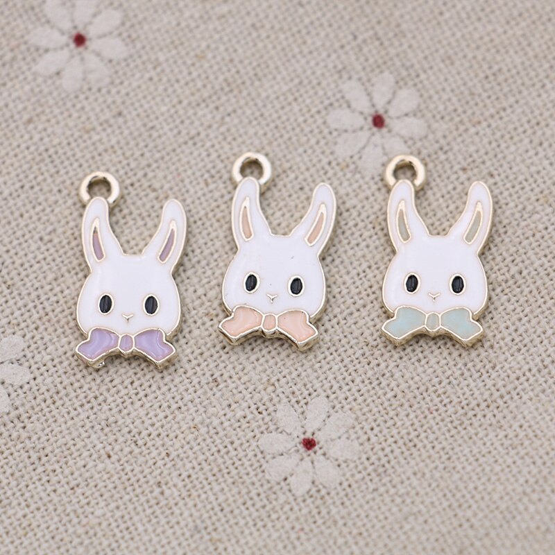 10pcs Enamel Gold Color Rabbit Charms Pendant for Jewelry Making Earrings Bracelet Necklace Accessories DIY Craft 21x11mm