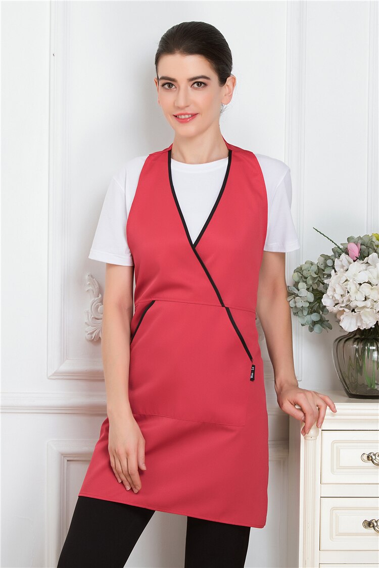 Delantal de belleza para limpieza de cocina, delantal de trabajo para servicio de restaurante, supermercado, Hotel, frutero, cafetería, tienda de té: Rojo