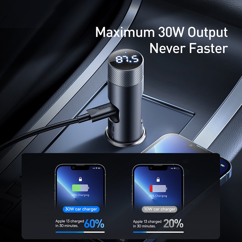 Baseus Car Charger Fm-zender Modulator Bluetooth 5.0 Draadloze Audio MP3 Speler 3 Usb Mobiele Telefoon Oplader Voor Iphone