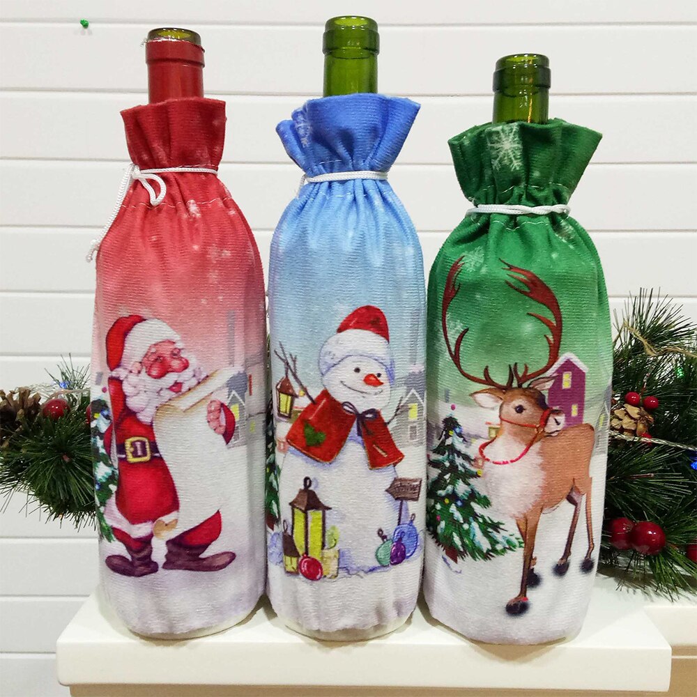 Julemanden snemand linned champagne juleflaske dækker rødvin flaske dækker taske jul fest hjem dekor bord