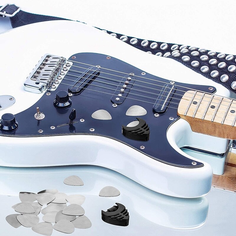 20 púas de Metal para guitarra y 2 púas negras para guitarra con púas para guitarra eléctrica