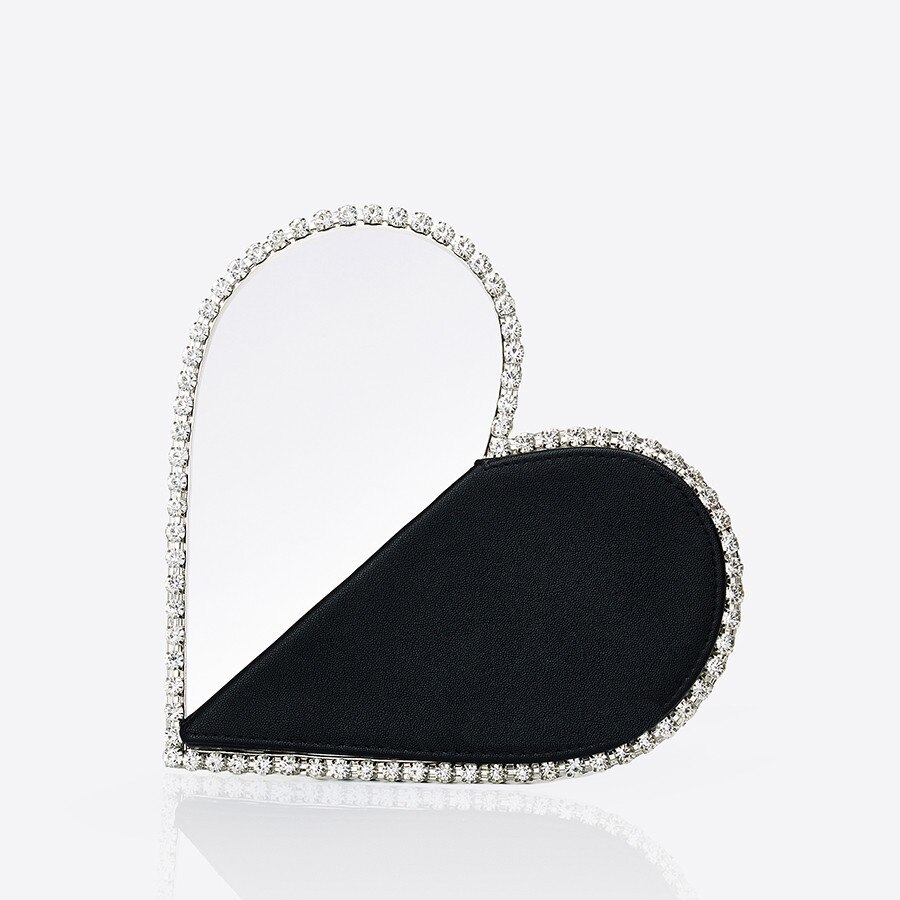 Diamond Red Heart Evening Clutch Bags Metal Handle Circle Purse Chic Rhinestone for Women Wedding Party Flaps: Heart Black