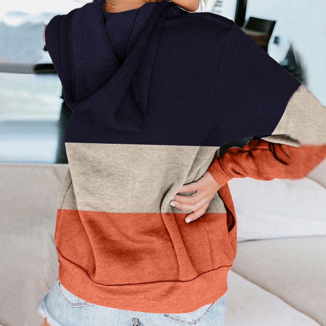 Women's Full Zip Up Hoodie Striped Panel Long Sleeve Sports Hoodie Sweatshirts with Pockets Jacket Coat for Women Arrivals