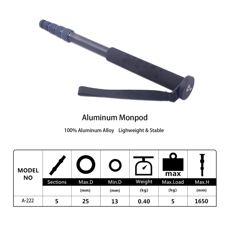 Manbily A-222 165cm/65&quot; Portable DSLR Camera Monopod&amp;M-1 Base head ball Mini tripod Stand For Canon Nikon phone DV