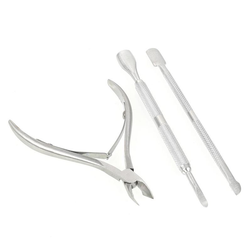 3Pc Rvs Nail Cuticle Spoon Pusher Remover Cutter Nipper Clipper Set Pusher Schraper Remover Rvs Nail Art