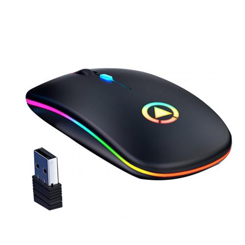 Rechargeable Wireless Mouse Computer Silent Colorful LED Mice Optical Ergonomic Gaming Mouse For Home Office PC Laptop: Black