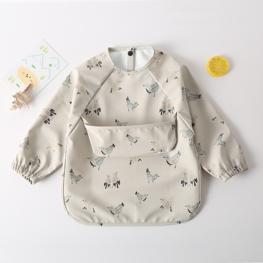 Baby Long Sleeved Bibs Children Toddler Bibs Art Crafts Waterproof Mealtime Protection Washable Easy Clean Smock for Kid: Bird