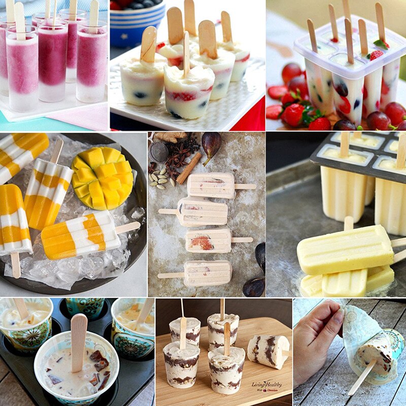 200pcs Wooden Ice Cream Sticks Treat Sticks Freezer Pop Sticks Wooden Sticks for Ice Cream Bars 65/93/114/140/150mm 99 L