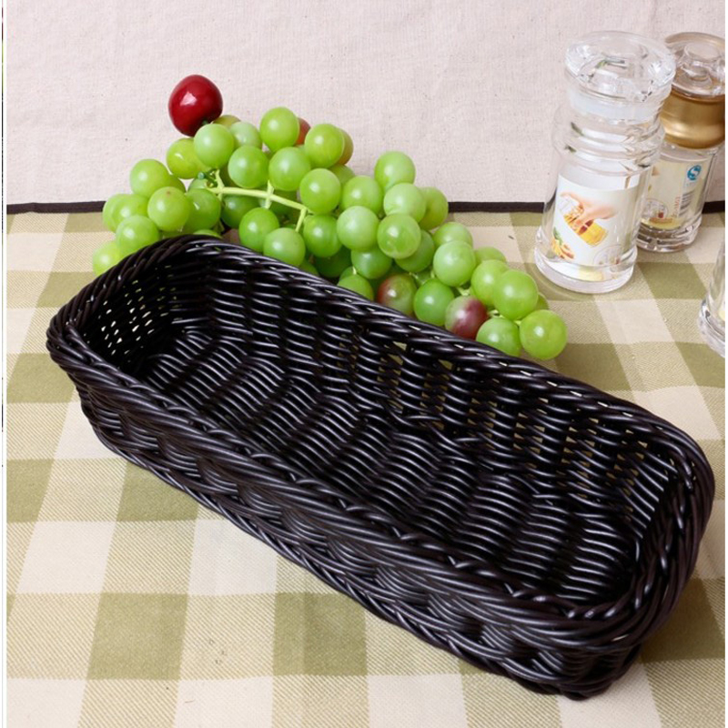 Firkantet rattan brødkurv frugt mad gaffel ske kniv opbevaring kurv holder til restaurant bryllup bord dekoration 3 str.: Sort / 30 x 12 x 6.5cm