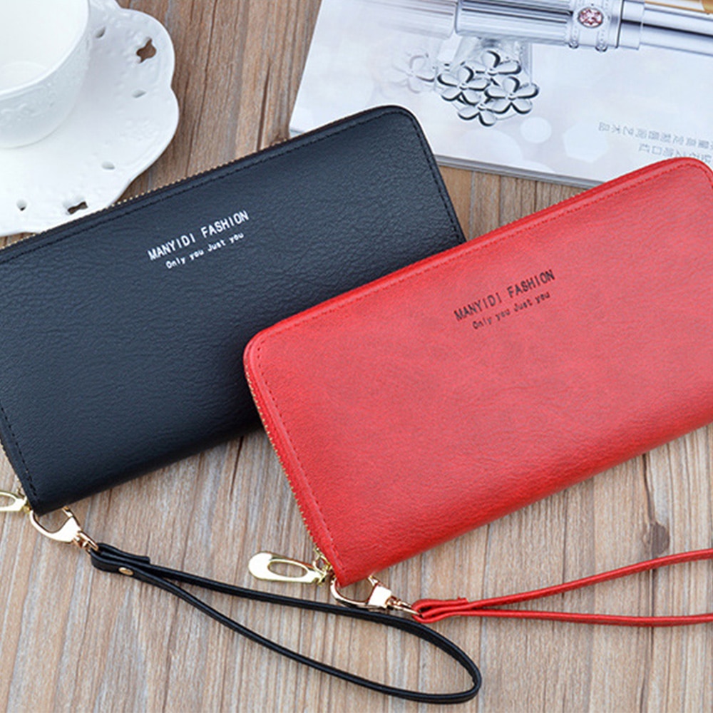 Large Capacity Women's Long Soft Leather Wallet Zipper Clutch Ladies Simple Retro Mother Mobile Phone Bag Standard Wallets