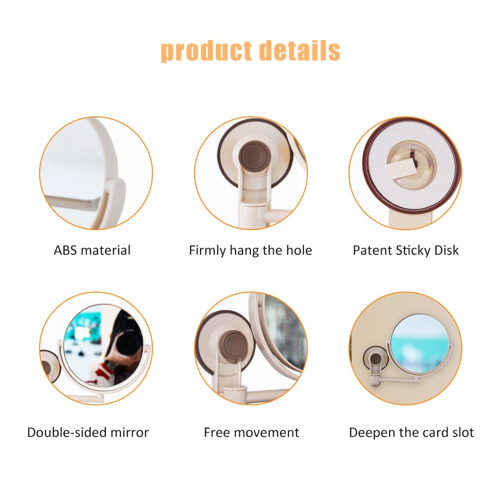 Bathroom Mirror Wall Mounted Makeup Mirror ABS 360 Degree Suction Cup Double Sided Cosmetic Mirror Free Punch Bath Mirror K
