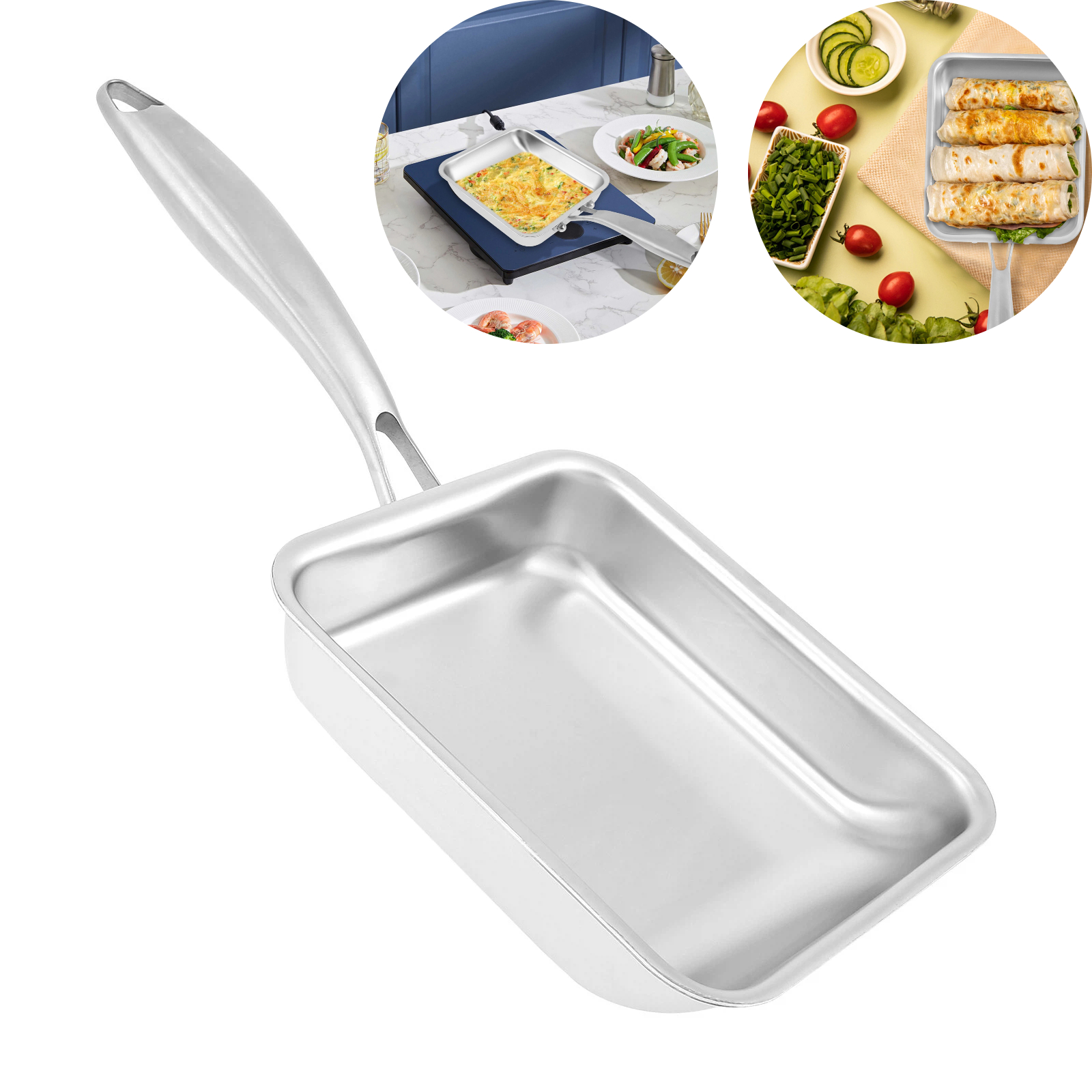 Tamagoyaki Japanese Frying Pan Stainless Steel/Aluminum Alloy Non stick Egg Pan with Handle Multi functional Frying Pan