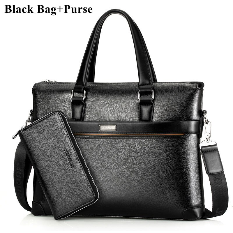 Famous Brand Men Briefcase PU Leather Laptop Briefcases Male Bag Business Shoulder Bags Men Bags Handbag WBS503-3: Black Purse