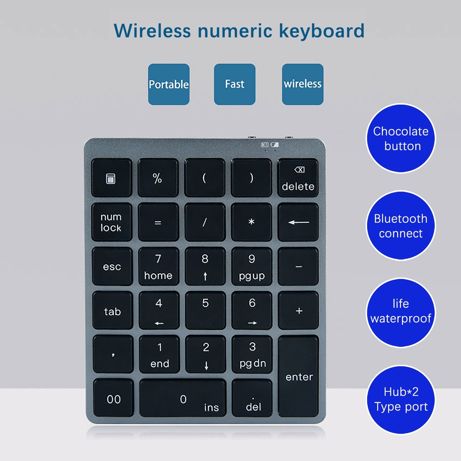 Teclado numérico sem fio de bluetooth recarregável, almofada do número 28-key com atalhos múltiplos para o desktop do computador portátil do portátil da tabuleta