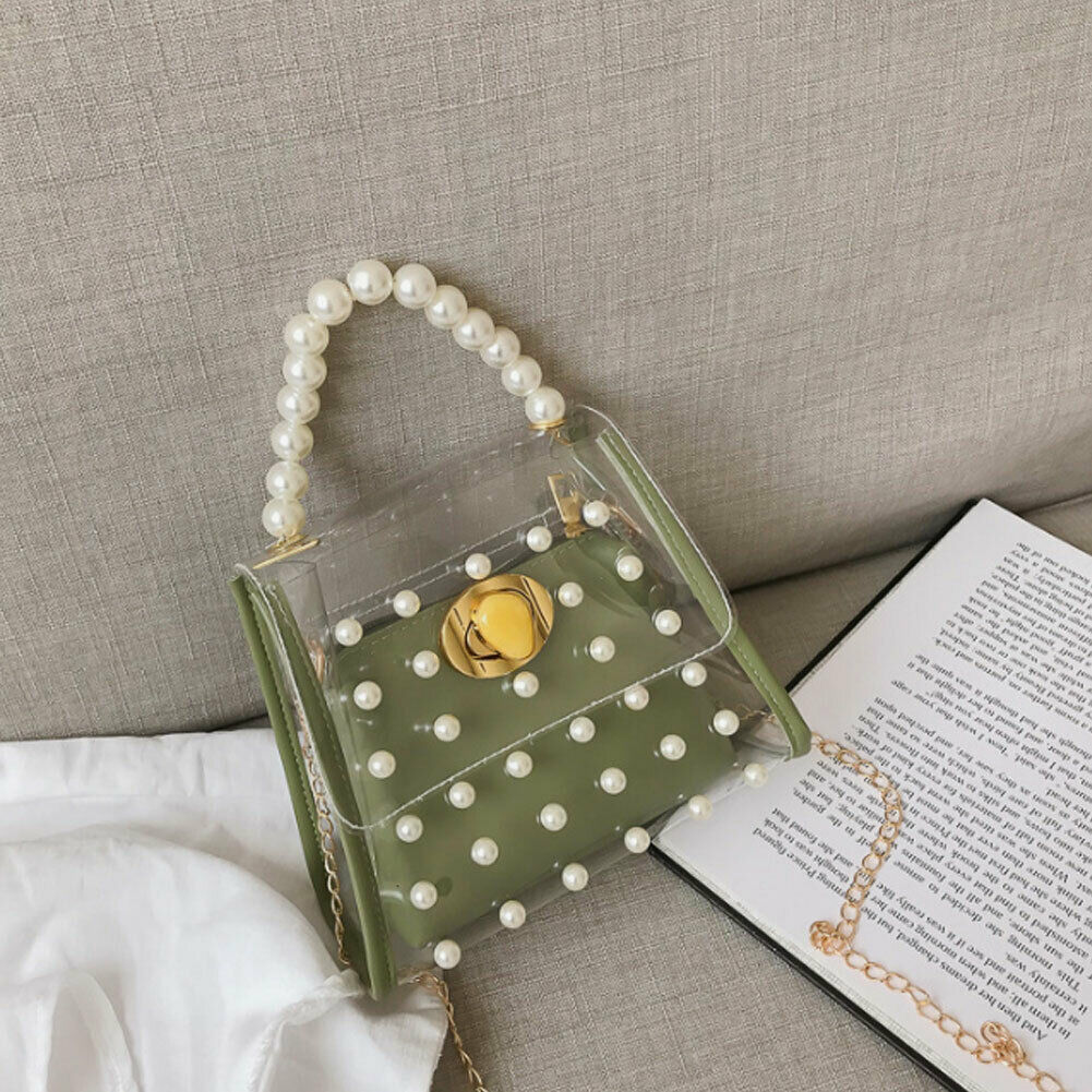 Pvc Transparante Zak Vrouwen Mode Snoep Parel Mini Handtas Vrouwen Messenger Crossbody Bag Schoudertas Satchel Tote: green