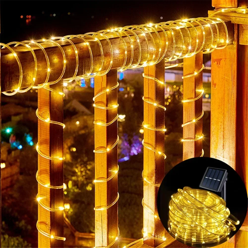 Luces de cuerda LED solares, cadena de luces de tubo de hadas, lámparas de césped impermeables para exteriores, 8 modos para el hogar, jardín, Patio, decoración de boda