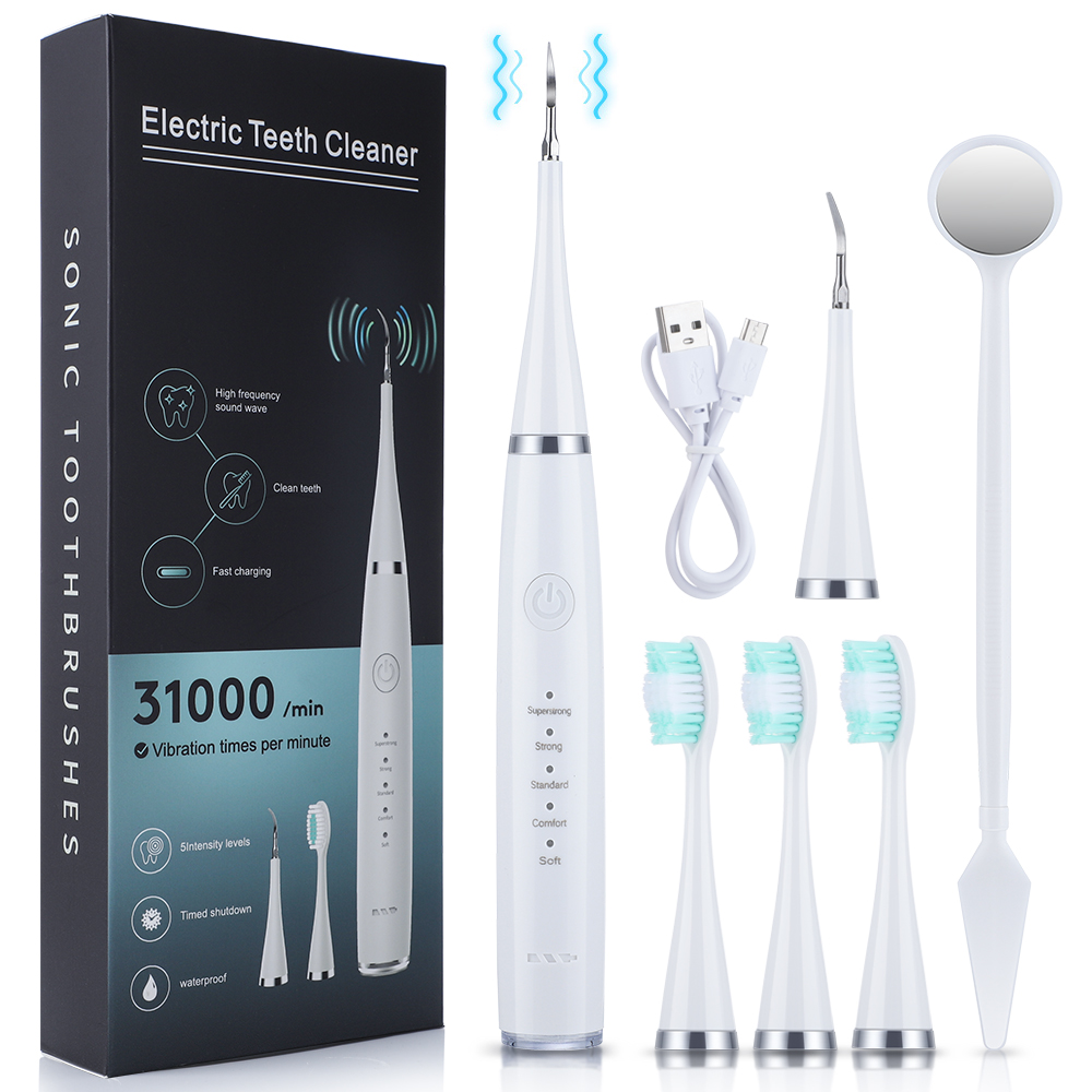 Escalador Dental ultrasónico, limpiador de dientes, eliminación de piedra Dental, eliminador de placa sónico eléctrico para manchas de dientes y sarro: Blanco