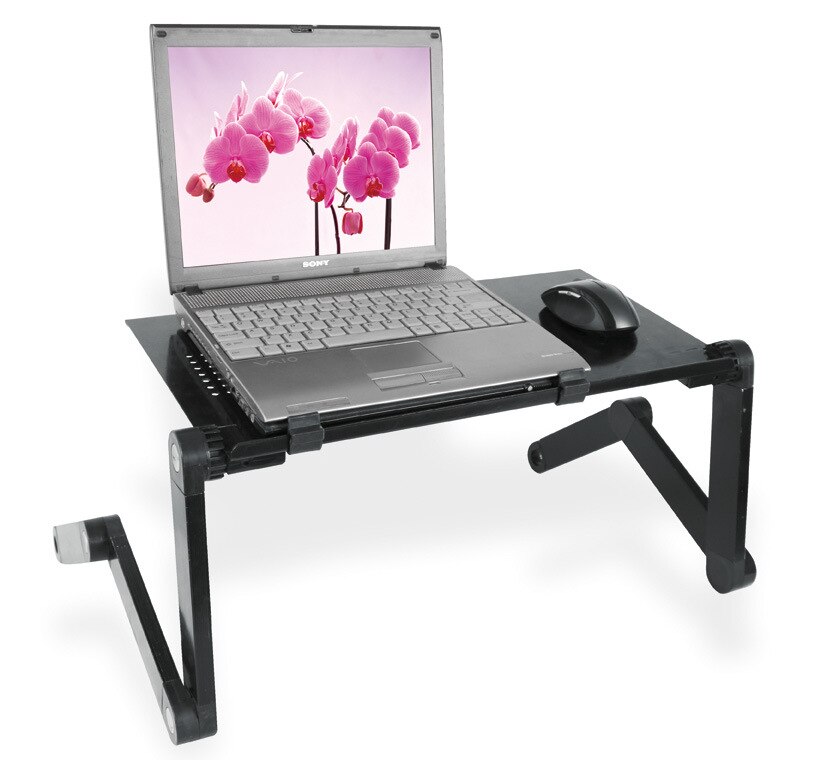 Verstelbare Aluminium Laptop Bureau Ergonomie Met Koelventilator Lapdesk Lade Pc Laptop Desk Frame Met Muismat