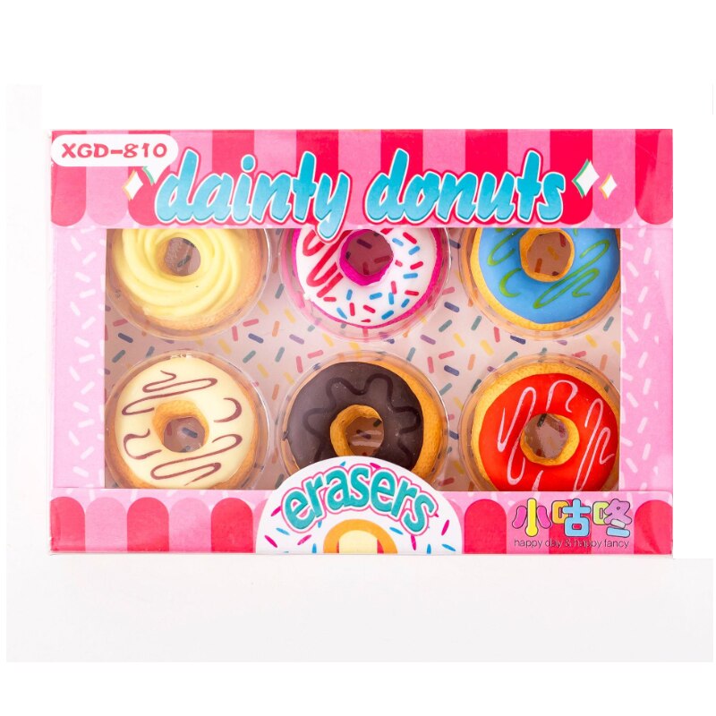 6 Stks/partij Snoep Kleur Donut Rubber Eraser Kids &#39;S Puzzel Speelgoed Student Leren Kantoorbenodigdheden