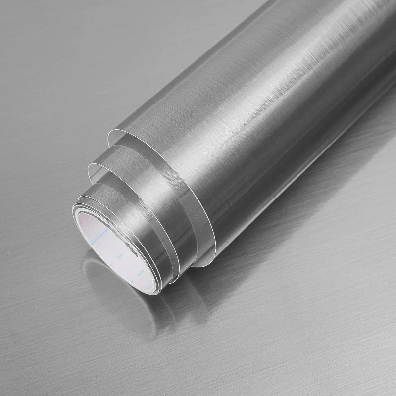 Silver Contact Paper Self Adhesive Decorative Film Silver Metallic Wallpaper for Kitchen Stainless Steel Household Appliance