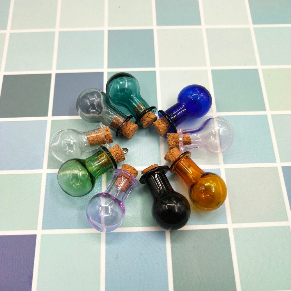 10 stks/partij Mini Glazen 9 Kleuren Fles Flessen Model Leuke Lamp Vorm Flessen Met Kurk Kleine Tiny Glazen Potten flesjes Hanger