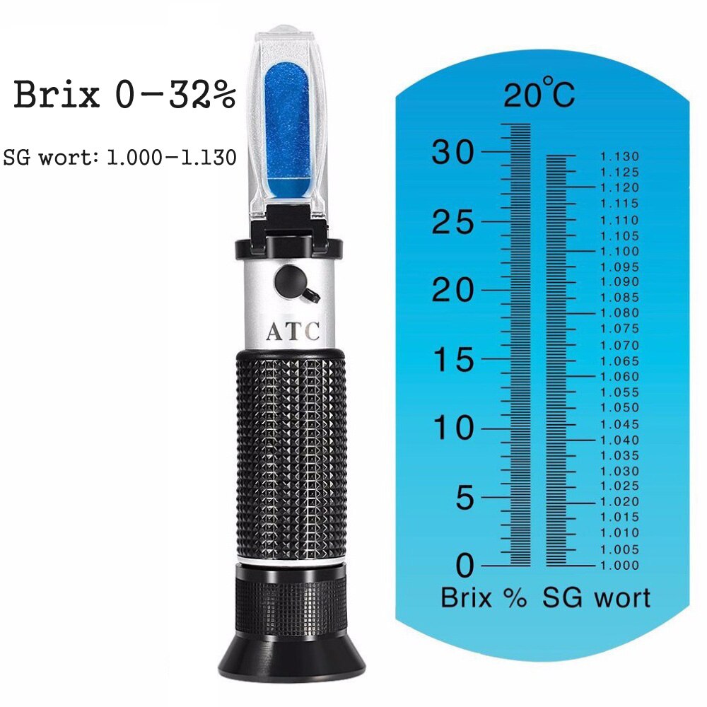 De Bier Moet Refractometer Wijn Brix Refractometer Atc Sg 1.000-1.130 En Brix 0-32%, voor Refractometer Met Doos