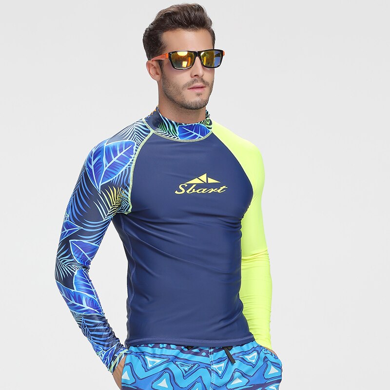 Sbart manga longa roupa de banho dos homens rashguard surf mergulho camisa proteção uv rash guard bodysuit plus size maiô l