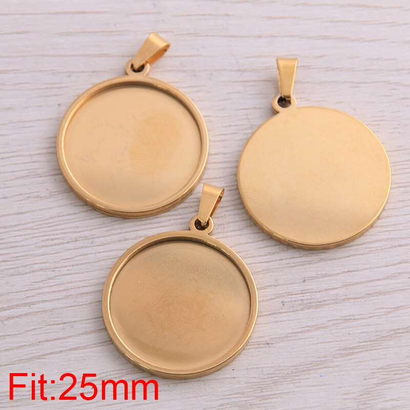 5 Pcs Goud Rvs Ronde 20-40 Mm Cabochon Base Instellingen Diy Blank Hanger Trays Voor Sieraden Maken: 25mm