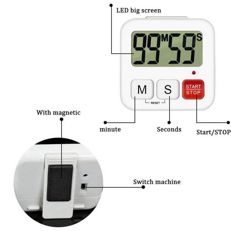 Timer Digital LCD Countdown Stopwatch Cooking Timer With Magnetic Backing Stand 99 Minute Sports Study Alarm Clock Time#1