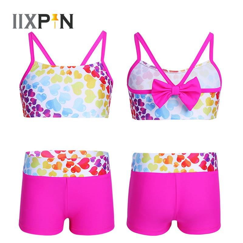 IIXPIN filles Ballet Costumes gymnastique justaucorps à pois Strappy haut soutien-gorge et Shorts Ballet danse exercice entraînement tenues