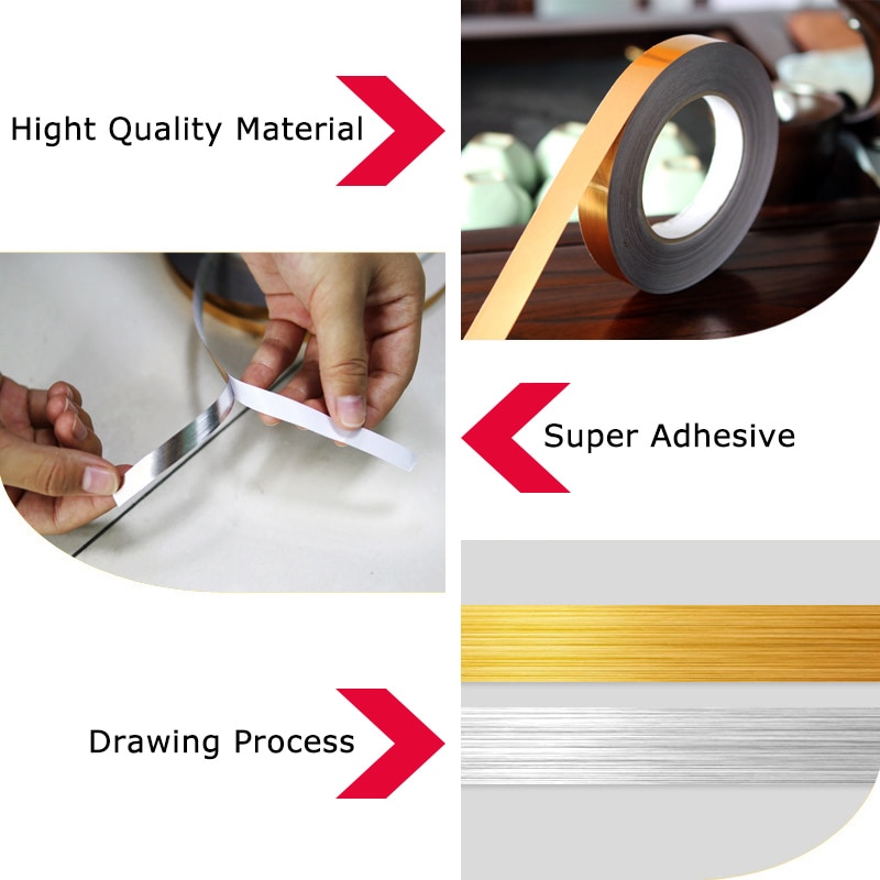 100M 2 Rollen Keramik Fliesen Mildewproof Lücke Band 5mm, 1 cm, 2cm Gold Silber Schwarz Band selbst Klebstoff Zauberstab Boden Band Heimat Zauberstab Dekor