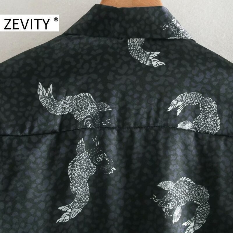 Zevity kvinnor vintage tryck fåll knuten casual kimono blus kontor dam djurmönster skjorta chic chemise blusas toppar  ls7292