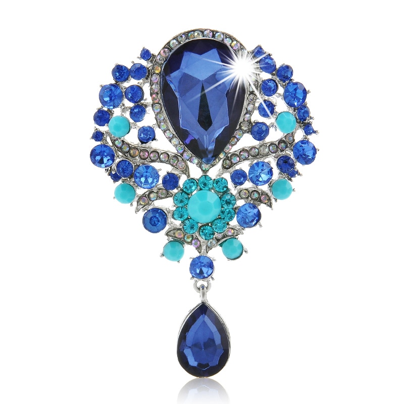 Women Men Brooch Wedding Bridal Bouquet Clear Crystal Diamante Rhinestone Teardrop Dangle Brooch Pin