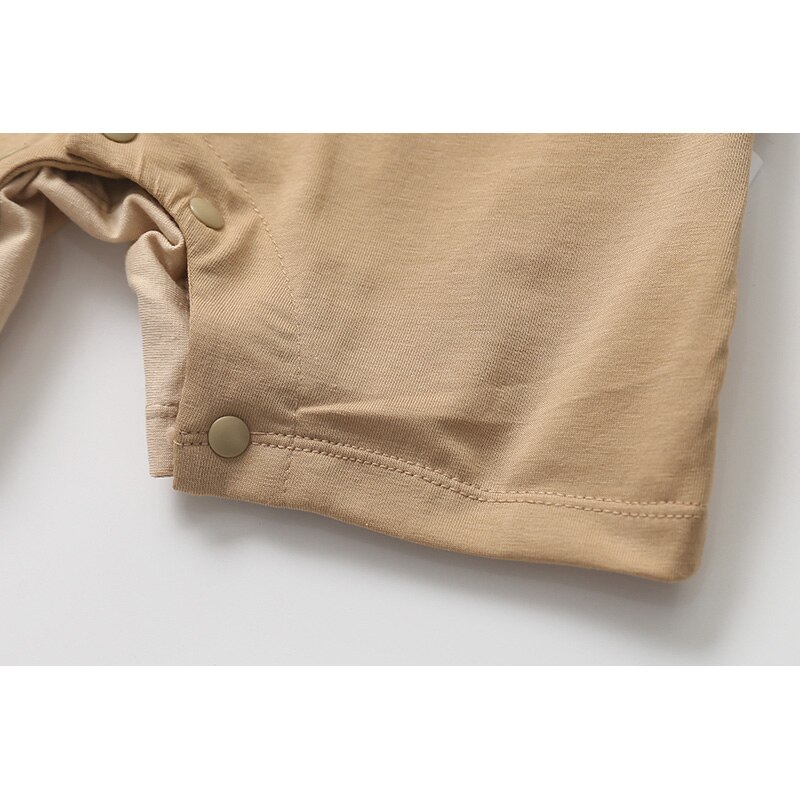 Focusnorm baby jongens romper kleding enkelrijs korte mouwen cartoon print kaki casual outfits