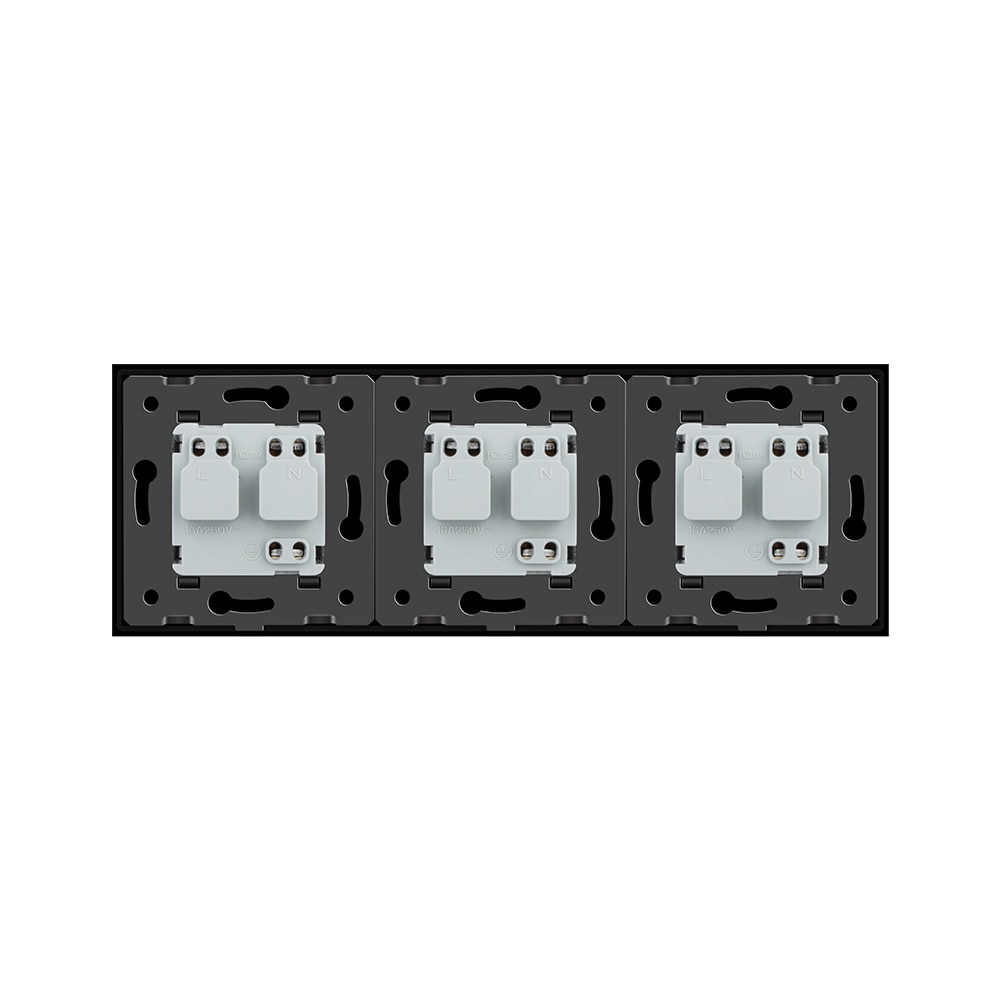 Livolo eu standard stikkontakt, sort krystal hærdet glas stikkontakt panel, tredobbelt væg stikkontakter uden stik,vl -c7 c 3eu-12