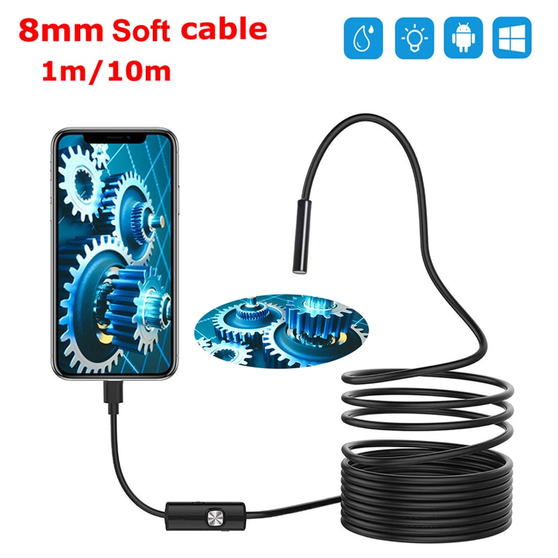 8Mm Hd Lens 1M/2M/5M/10M Zachte Kabel Android Usb Endoscoop camera Led Licht Borescopen Camera Voor Pc Android Telefoon
