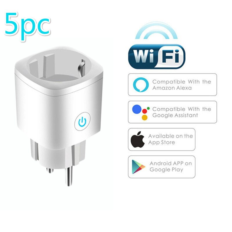 EU Smart Plug WiFi Socket Remote Control Timing Function Tuya SmartLife APP Control Work With Alexa Google Assistant: 5pc