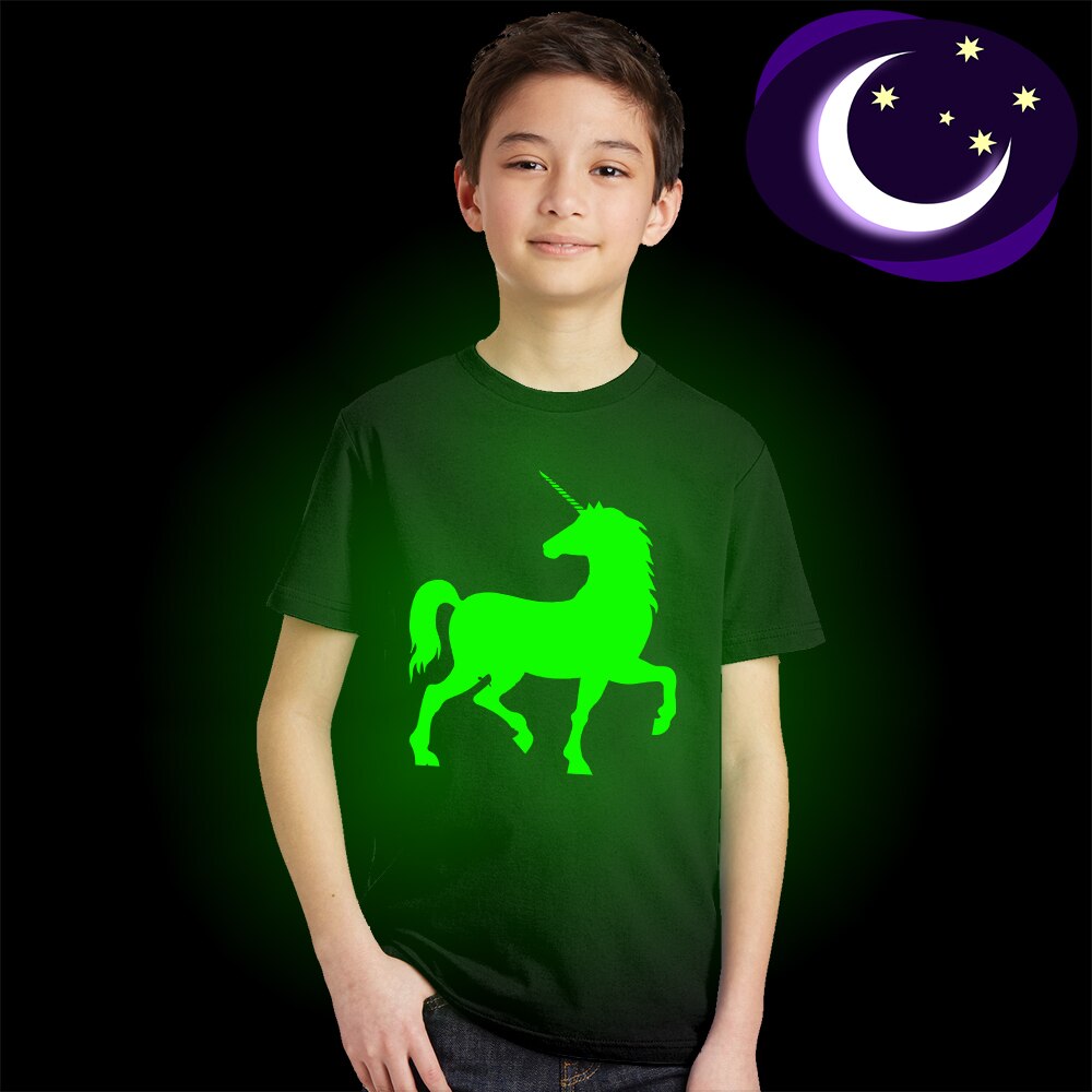 Summer Tee Shirt Luminous Unicorn Print Glow In Dark Clothes Hipster T-shirt Funny Unisex Toddler Kids T-shirt