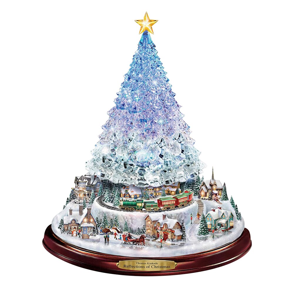 Christmas Tree Glass Showcase Rotating Sculpture Train Decorations Paste Window Paste Stickers Christmas Decorations for Home: A