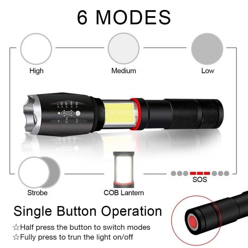 8000 Lumen LED Taktische Taschenlampe T6 + Kolben Laterne Magnetische 6-Modi Wasserdichte Taschenlampe für Notfall mit 18650 batterie ladegerät