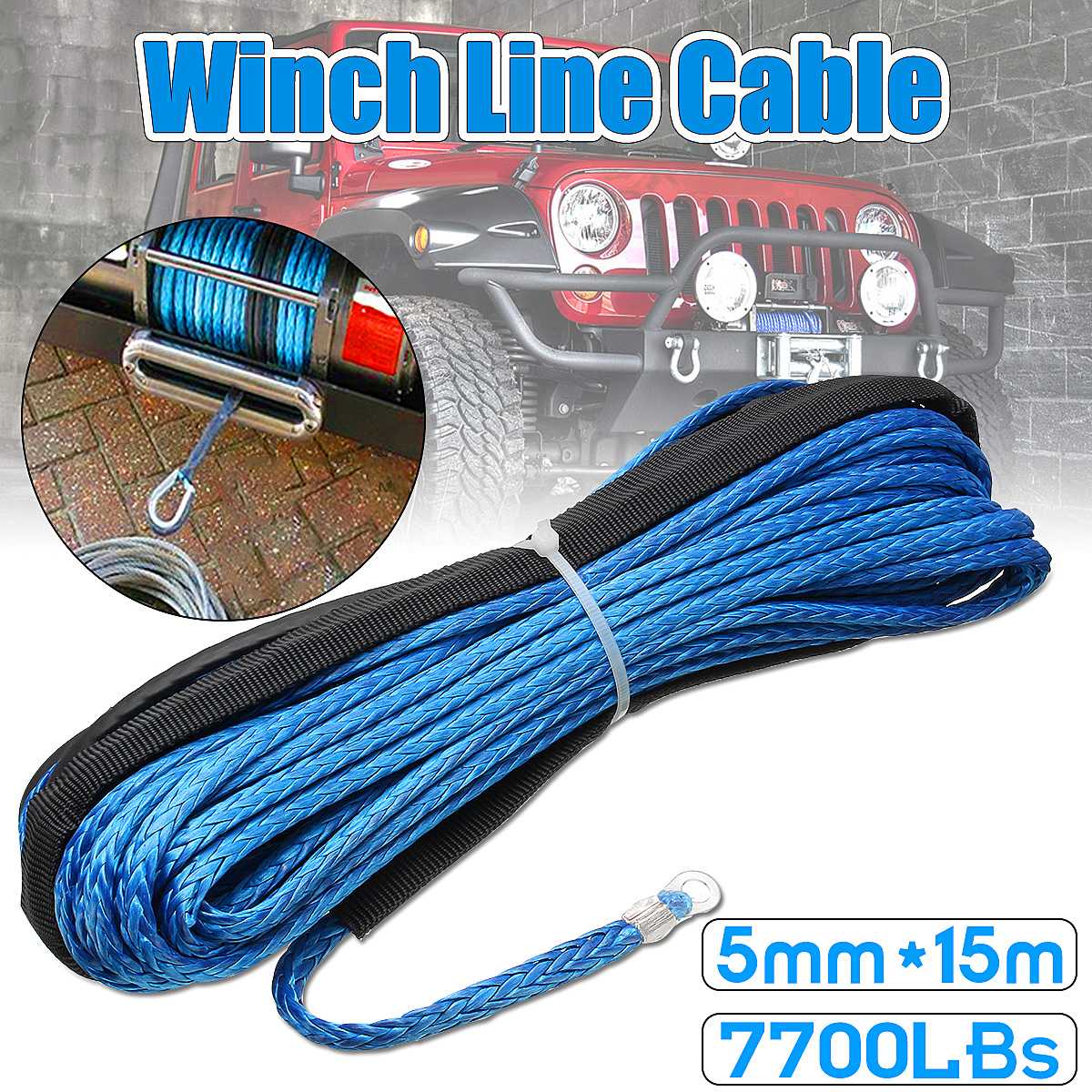 15m 7700 lbs vinsj tau string line kabel syntetisk slepetau vinsj bilvask vedlikeholdsstreng for universell passform bil suv atv