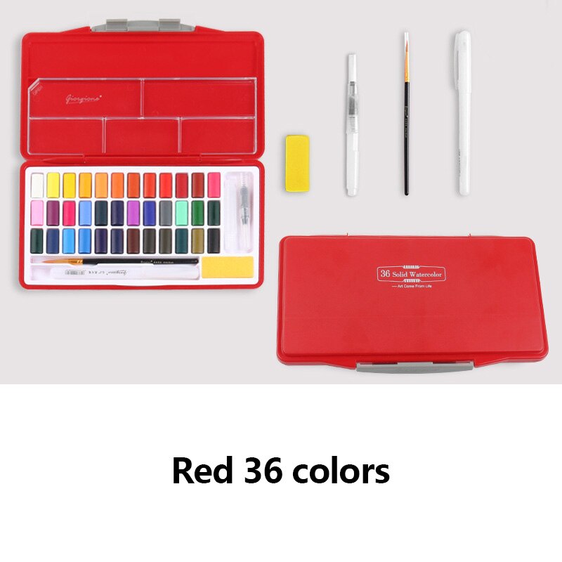 Rood/Zwart 24/36/48 Kleuren Solid Aquarel Verf Set Pigment Voor Beginner Kid Student Schilder Art Schilderen Leveringen: Red 36 colors