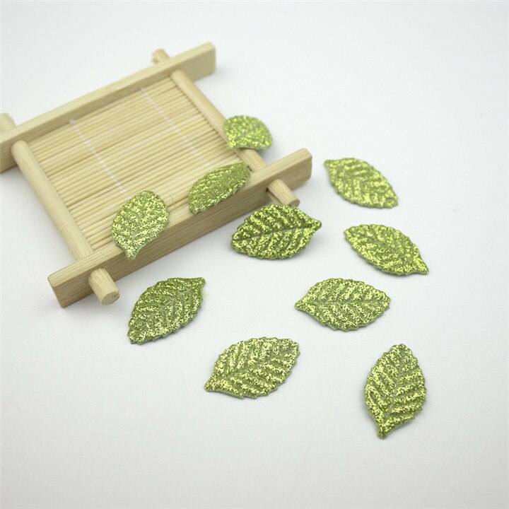 50 piezas accesorios para la cabeza hojas de purpurina DIY manualidades hoja Artificial prenda pelo Pin decoración niños Scrapbooking materiales: Green Leaves