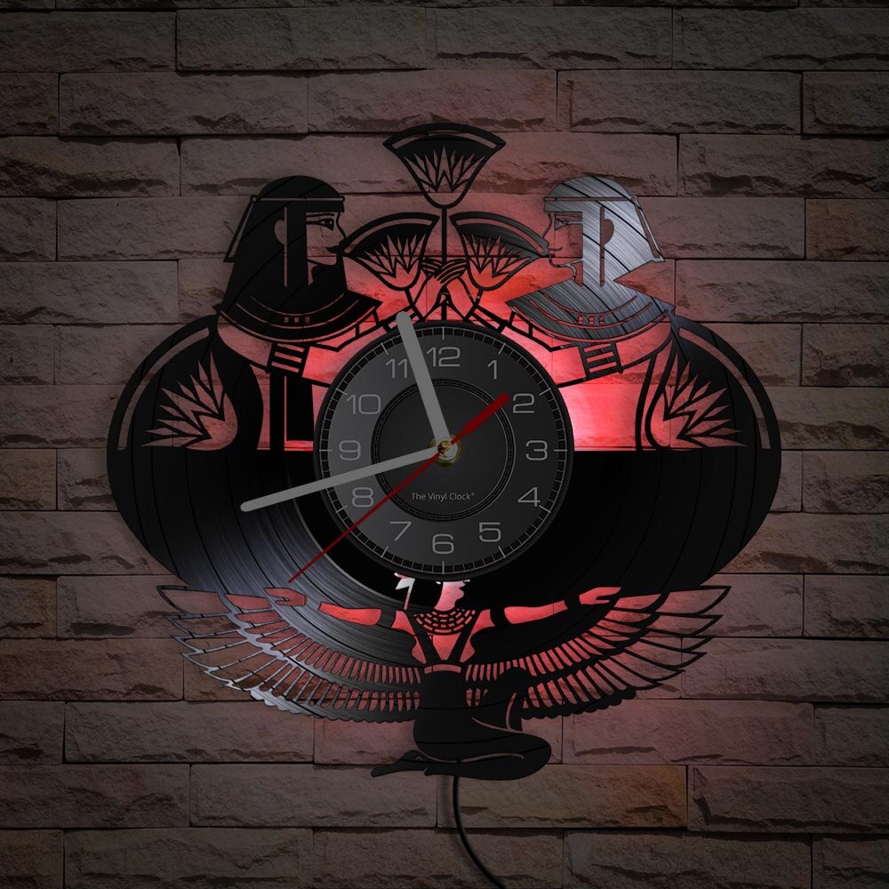 Starożytny egipt faraonów klasyczny płyta winylowa album rekord zegar egipski królowa kleopatra płyta winylowa Disk rzemiosło zegar ścienny bogini dekoracja