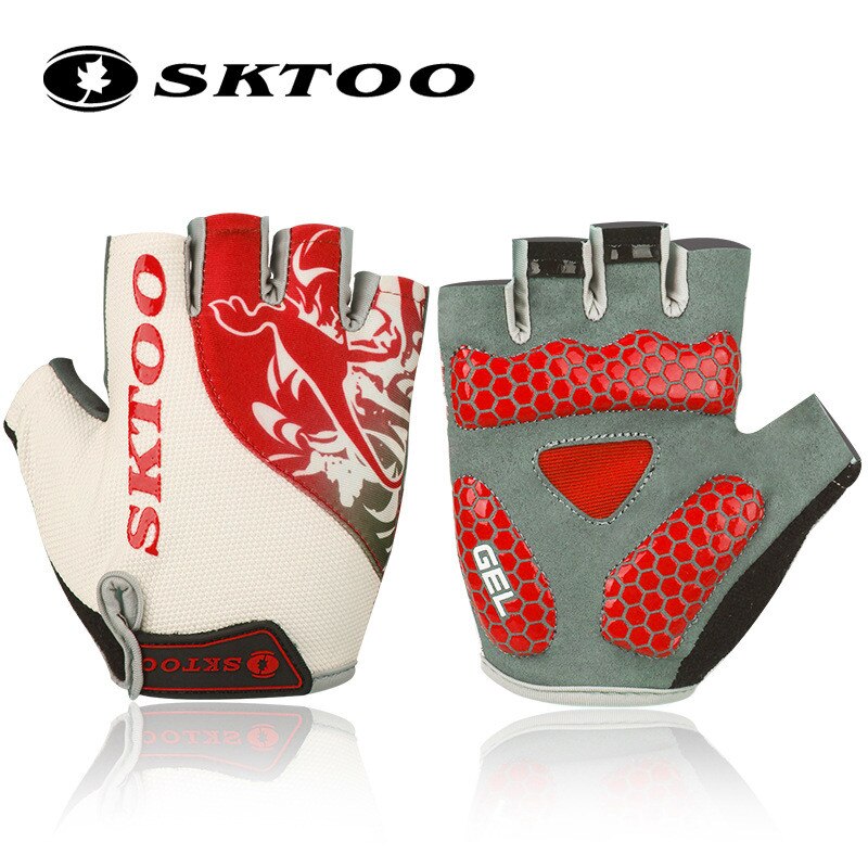 Sktoo Outdoor Sports Men's Bike Gloves Half Finger MTB Bike Bicycle Gel Pad Gloves Shockproof Cycling Gloves guantes ciclismo: Red / L