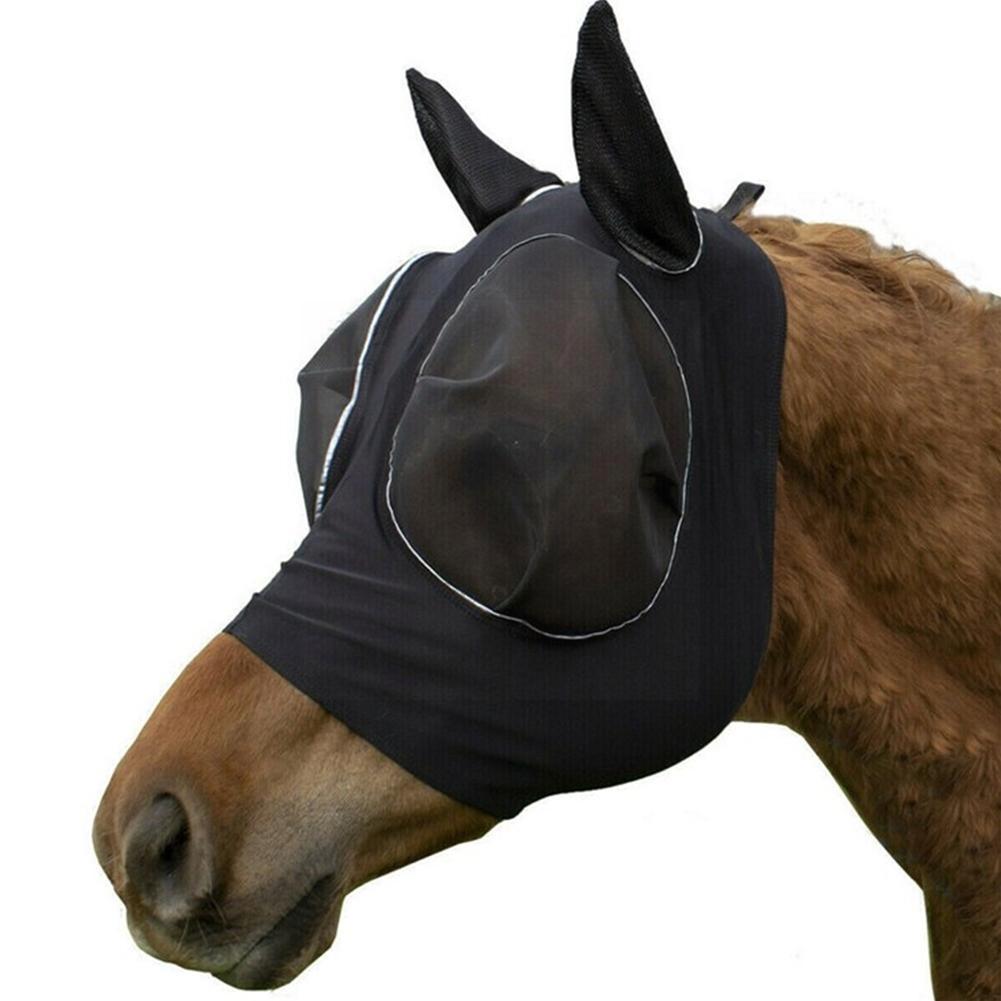 Anti-Fly Mesh Equine Mask Riding Breathable Horse Ear Mask Cover Covered Goggles Fly Ears Head Cover Speed Stretch with Hor N1F0