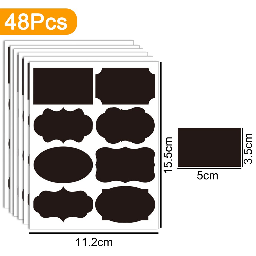 Étiquettes effaçables pour bocaux, 36 – 50 pièces/ensemble étiquettes, tableau noir, étanche, artisanal, pour bouteilles, stylo marqueur: 48 pcs 8 shapes