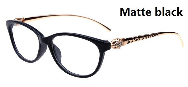 Cheetah öronstammar glasögon kvinnor damer leopard dekorativa läsglasögon ram glasögon ingen grad: Matte svart
